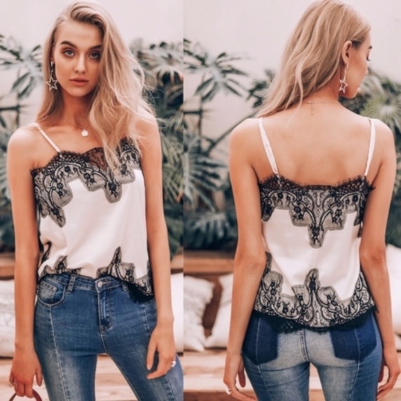 boho cream eyelash lace cami tank top spring - Picture 2 of 3